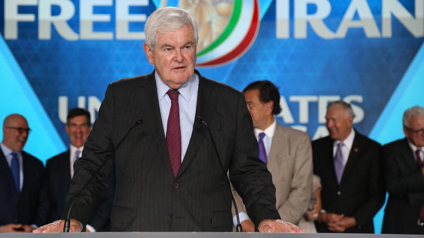 Newt Gingrich, former US Speaker of the House attends "Free Iran 2018 - the Alternative" event organized by exiled Iranian opposition group on June 30, 2018 in Villepinte, north of Paris. (Photo by Zakaria ABDELKAFI / AFP)        (Photo credit should read ZAKARIA ABDELKAFI/AFP/Getty Images)