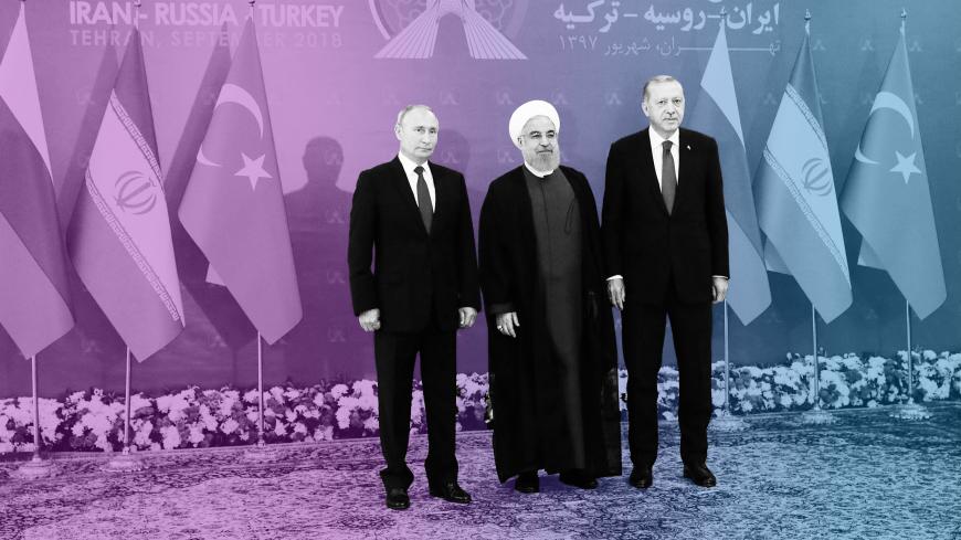 President Vladimir Putin of Russia, Hassan Rouhani of Iran and Tayyip Erdogan of Turkey meet in Tehran, Iran September 7, 2018. Sputnik/Mikhail Klimentyev/Kremlin via REUTERS ATTENTION EDITORS - THIS IMAGE WAS PROVIDED BY A THIRD PARTY. - RC179AE28110
