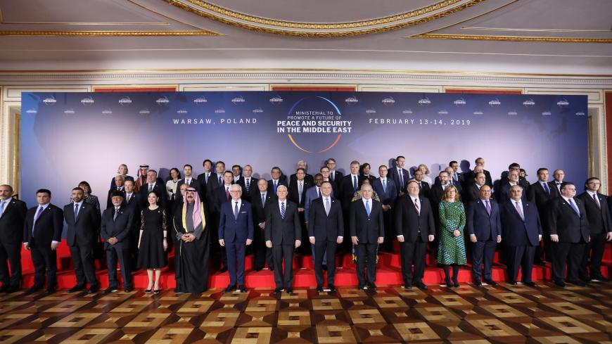 Participants pose for family photo at the Middle East conference at the Royal Castle in Warsaw, Poland, February 13, 2019. Agencja Gazeta/Slawomir Kaminski via REUTERS   ATTENTION EDITORS - THIS IMAGE WAS PROVIDED BY A THIRD PARTY. POLAND OUT. NO COMMERCIAL OR EDITORIAL SALES IN POLAND. - RC1299354D40