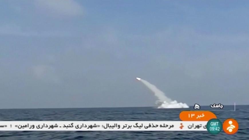 An Iranian cruise missile fires into the air from a submarine during a test at Strait of Hormuz, at the mouth of the Gulf, February 24, 2019 in this still image taken from a video. IRINN/Reuters TV via REUTERS ATTENTION EDITORS - THIS IMAGE WAS PROVIDED BY A THIRD PARTY. IRAN OUT. TV RESTRICTIONS: Broadcasters: NO USE IRAN. NO USE BBC PERSIAN. NO USE MANOTO. NO USE VOA PERSIAN Digital: NO USE IRAN. NO USE BBC PERSIAN. NO USE MANOTO. NO USE VOA PERSIAN. For Reuters customers only. - RC1ADC9DF530