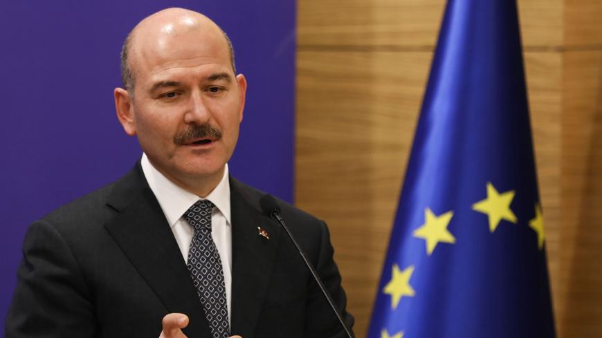 Turkey's minister of Interior Suleyman Soylu gestures as he speaks during a joint press conference with Turkey's Foreign Minister, Treasury and Finance Minister and Justice Minister after attending the meeting of 5th Reform Action Group in Ankara, on December 11, 2018. (Photo by Adem ALTAN / AFP)        (Photo credit should read ADEM ALTAN/AFP/Getty Images)