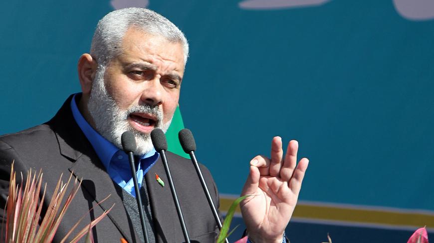 Palestinian Hamas premier of Gaza, Ismail Haniya delivers his speech during the 33rd anniversary of the Islamic revolution in Azadi (Freedom) Square in southwestern Tehran on February 11, 2012 in which He said that Hamas will never recognise Israel. AFP PHOTO/ATTA KENARE (Photo credit should read ATTA KENARE/AFP/Getty Images)
