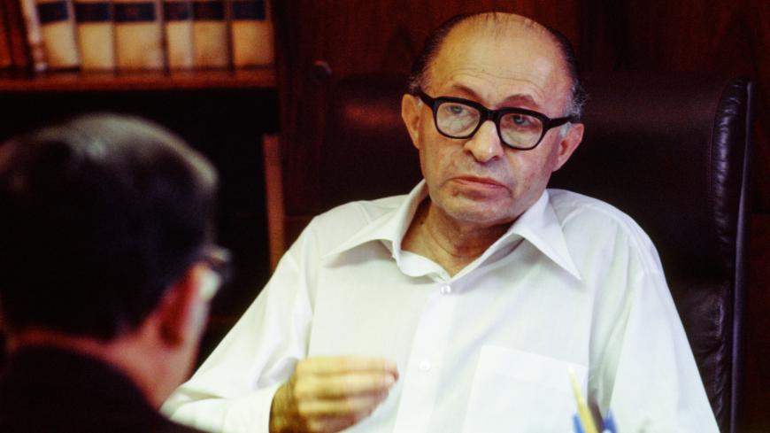 UNSPECIFIED LOCATION -- CIRCA 1977: Israeli Premier Menachem Begin (R) in this circa 1977 photo. (Photo by David Hume Kennerly/Getty Images)