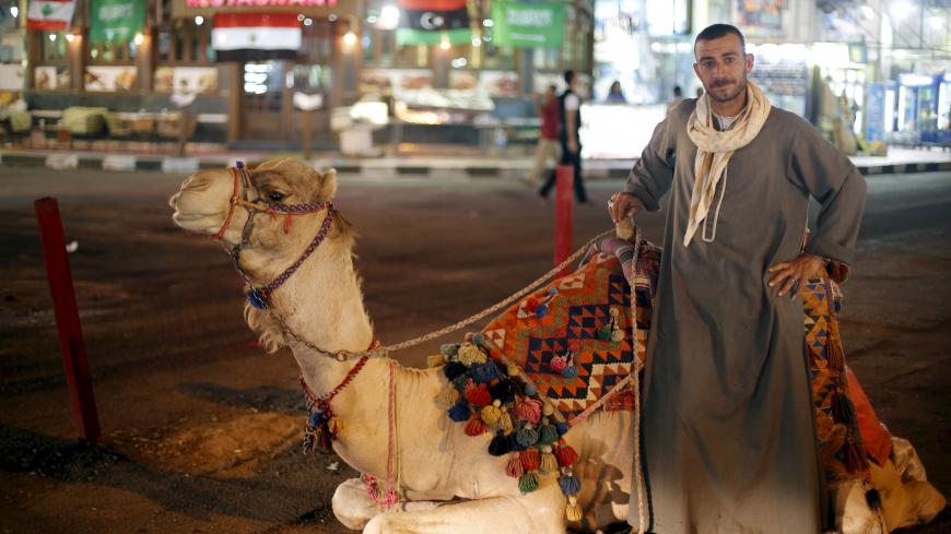 A Bedouin waits for tourists to get a camel ride in the Red Sea resort of Sharm el-Sheikh city, which is hosting the Arab Summit on Saturday, in the South Sinai governorate, south of Cairo March 27, 2015. REUTERS/Amr Abdallah Dalsh - GF10000041148