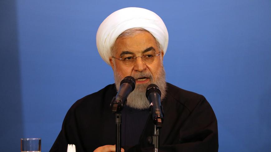 Iranian President Hassan Rouhani speaks during a meeting with tribal leaders in Kerbala, Iraq, March 12, 2019. REUTERS/Abdullah Dhiaa Al-Deen - RC1138FEB880