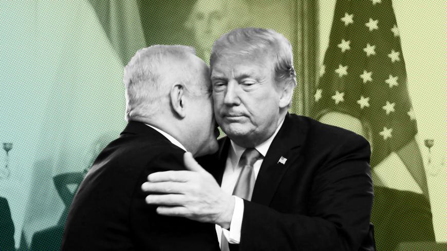 Israel's Prime Minister Benjamin Netanyahu hugs U.S. President Donald Trump as they talk during meetings at the White House in Washington, U.S., March 25, 2019. REUTERS/Carlos Barria - RC15FD644460