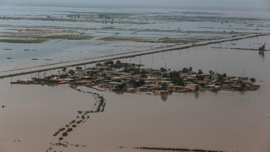 An aerial view of flooding in Khuzestan province, Iran, April 5, 2019. Picture taken April 5, 2019. Mehdi Pedramkhoo/Tasnim News Agency/via REUTERS ATTENTION EDITORS - THIS PICTURE WAS PROVIDED BY A THIRD PARTY - RC114755DB10