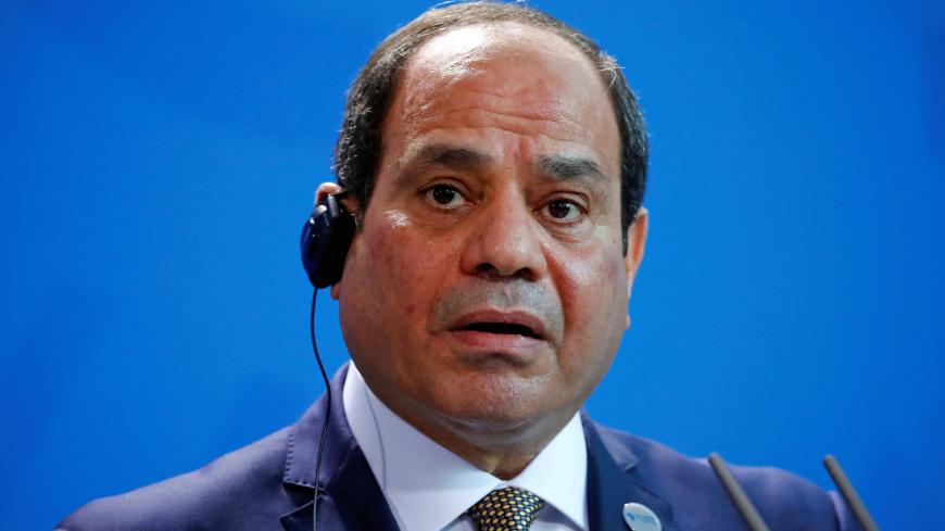 Egyptian President Abdel Fattah al-Sisi speaks during a news conference with German Chancellor Angela Merkel (not pictured) at the Chancellery in Berlin, Germany, October 30, 2018. REUTERS/Hannibal Hanschke - RC1766211940