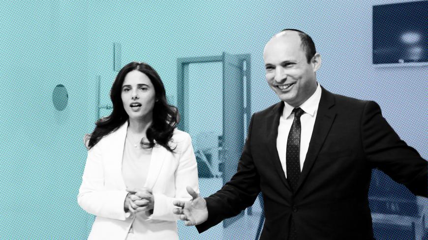 Israeli Education Minister Naftali Bennett (R) and Justice Minister Ayelet Shaked, from the Jewish Home party, enter the room before delivering their statements in Tel Aviv, Israel December 29, 2018. REUTERS/Corinna Kern - RC1ACF62D4E0