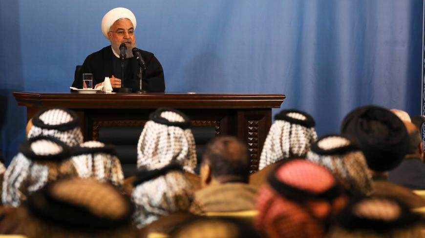 Iranian President Hassan Rouhani speaks during a meeting with tribal leaders in Kerbala, Iraq, March 12, 2019. REUTERS/Abdullah Dhiaa Al-Deen - RC1A84709510