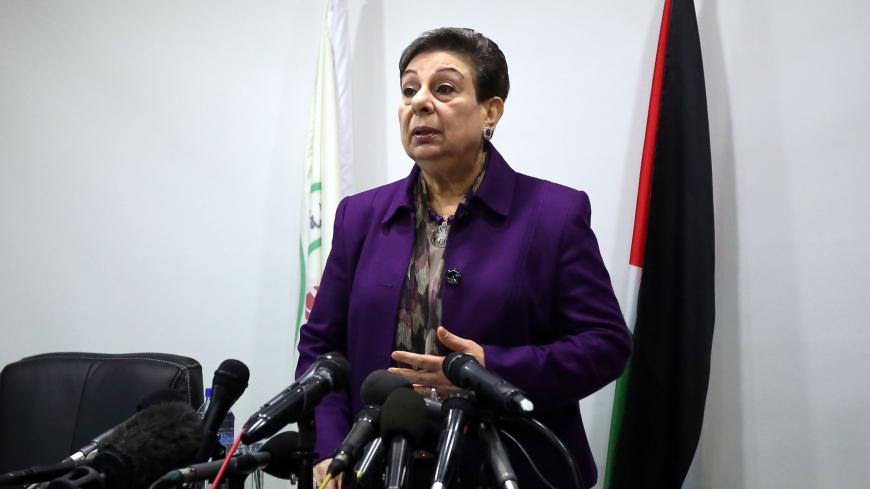 The Palestine Liberation Organisation (PLO) executive committe member, Hanan Ashrawi arrives for a press conference on February 24, 2015 in the West Bank city of Ramallah, a day after a verdict of a New York court was issued finding the Palestinian leadership responsible for six deadly attacks in Jerusalem that killed Americans. In a verdict issued late on February 23, a US jury found the Ramallah-based Palestinian Authority and the PLO responsible for six attacks which killed 33 people and wounded more tha