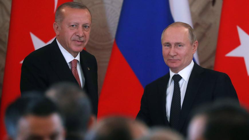 Russian President Vladimir Putin and Turkish President Tayyip Erdogan attend a meeting in the Kremlin in Moscow, Russia April 8, 2019. Maxim Shipenkov/Pool via REUTERS - RC1F7E5638C0