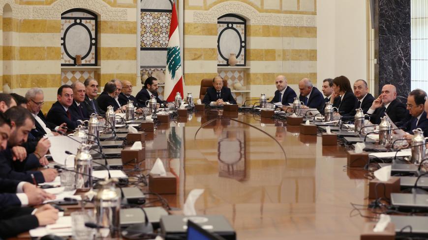Lebanese President Michel Aoun heads the first meeting of the new Saad al-Hariri's cabinet at the presidential palace in Baabda, Lebanon, February 2, 2019. REUTERS/Mohamed Azakir - RC14542F8110