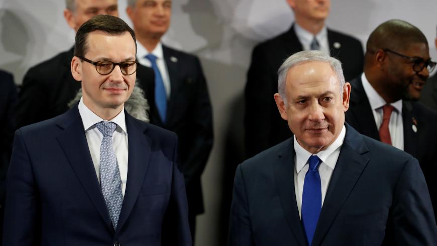 Poland's Prime Minister Mateusz Morawiecki and Israel's Prime Minister Benjamin Netanyahu look on during the Middle East summit in Warsaw, Poland, February 14, 2019.  REUTERS/Kacper Pempel - RC1695A9F040