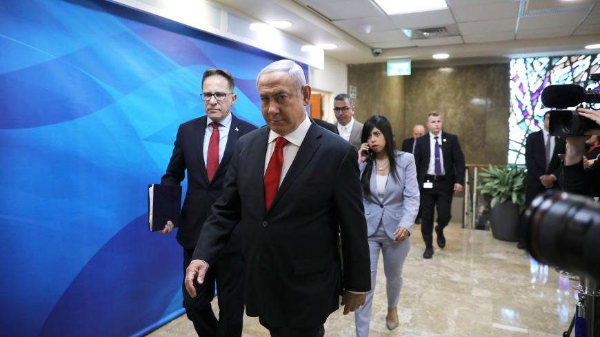 Israeli Prime Minister Benjamin Netanyahu arrives to the weekly cabinet meeting at his office in Jerusalem May 5, 2019. Abir Sultan/Pool via REUTERS - RC11FA84D670