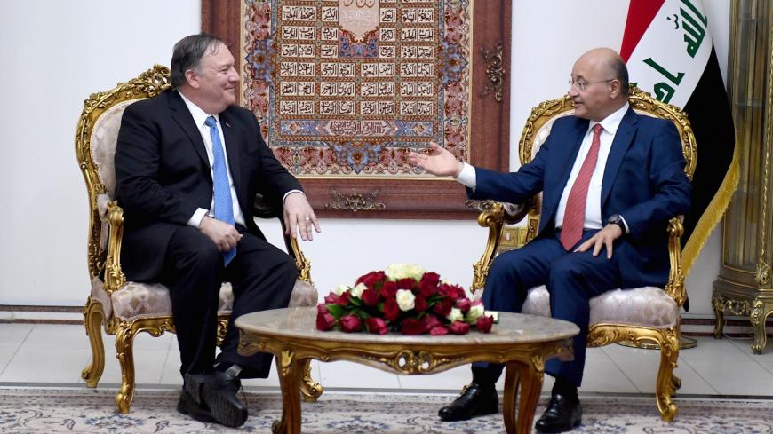 Iraq's President Barham Salih meets with U.S. Secretary of State Mike Pompeo in Baghdad, Iraq May 7, 2019.The Presidency of the Republic of Iraq Office/Handout via REUTERS   ATTENTION EDITORS - THIS IMAGE WAS PROVIDED BY A THIRD PARTY. - RC16C5E30E00