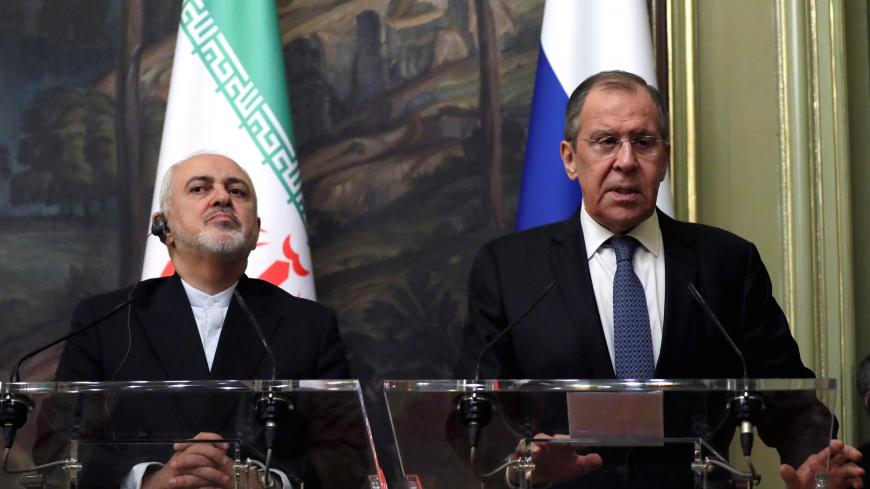 Russian Foreign Minister Sergei Lavrov and his Iranian counterpart Mohammad Javad Zarif attend a news conference in Moscow, Russia May 8, 2019. REUTERS/Evgenia Novozhenina - RC1B21865100