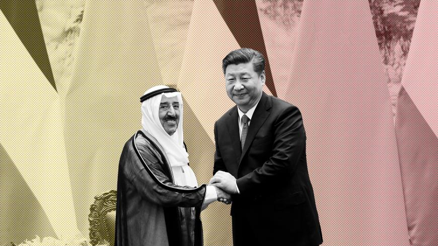 Kuwait's Emir Sheikh Sabah Al-Ahmad Al- Jaber Al-Sabah, left, shakes hands with Chinese President Xi Jinping after witnessing a signing ceremony at the Great Hall of the People in Beijing, China, July 9, 2018. Andy Wong/Pool via REUTERS - RC1E2C22A580