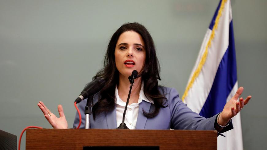 Israeli Justice Minister Ayelet Shaked delivers a statement to members of the media, at the Knesset, Israel's parliament, in Jerusalem November 19, 2018. REUTERS/Amir Cohen - RC111FFCA050