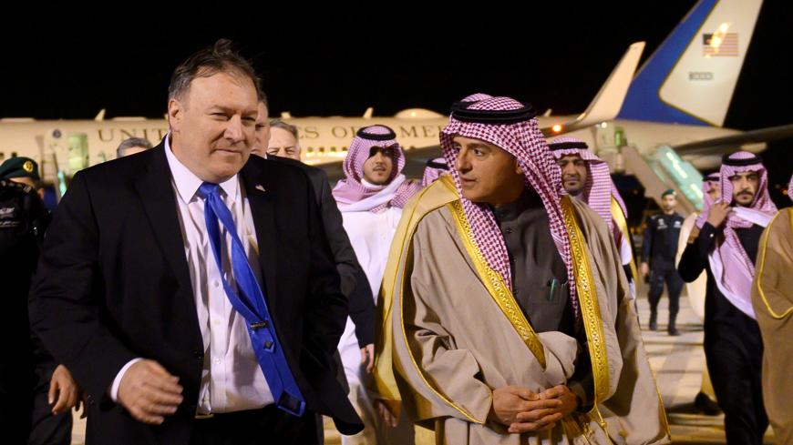 U.S. Secretary of State Mike Pompeo is greeted by Saudi's Minister of State for Foreign Affairs Adel al-Jubeir in Riyadh, Saudi Arabia January 13, 2019. Andrew Caballero-Reynolds/Pool via Reuters - RC160C633DE0