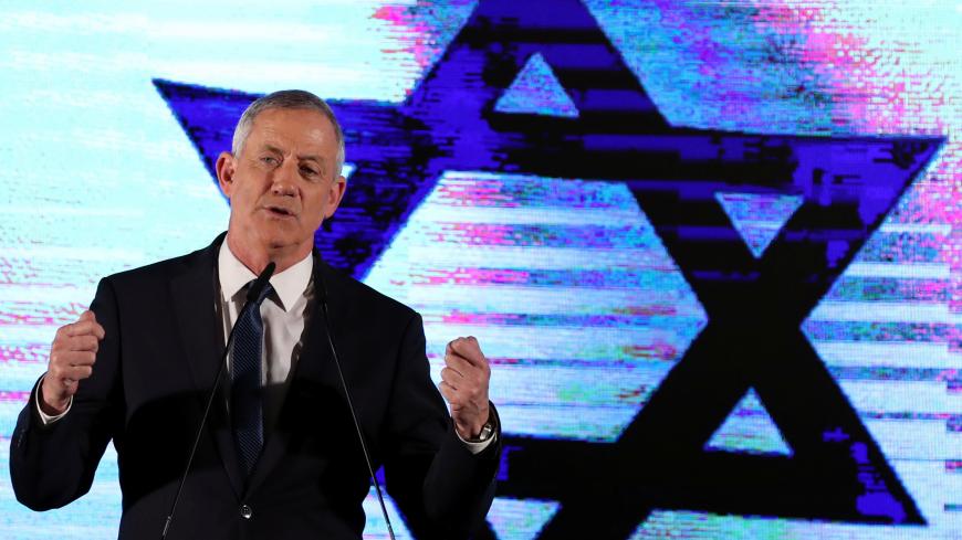 Benny Gantz, head of Blue and White party, speaks at a rally, part of final election campaign events, in Tel Aviv, Israel April 7, 2019. REUTERS/Ammar Awad - RC1ADF3073C0