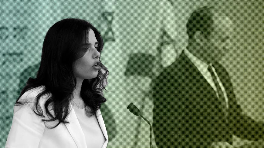 Israel's Minister of Education Naftali Bennett (R) and Israeli Justice Minister Ayelet Shaked (L) announce the formation of new political party HaYemin HeHadash or The New Right, during a press conference in the Israeli Mediterranean coastal city of Tel Aviv on December 29, 2018. (Photo by JACK GUEZ / AFP)        (Photo credit should read JACK GUEZ/AFP/Getty Images)