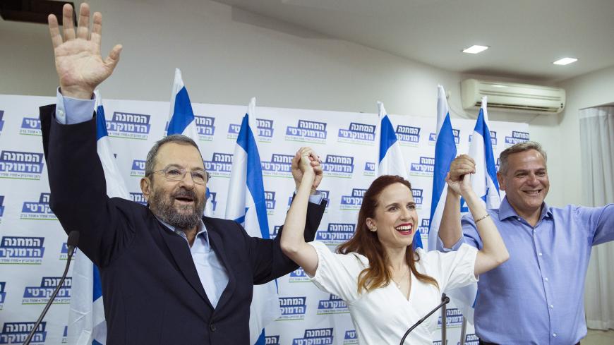 TEL AVIV, ISRAEL - JULY 25:  Former Israeli Prime Minister Ehud Barak (L),  Stav Shafir of Labor Party (M) and Nitzan Horowitz of Meretz Party during a press conference on July 25, 2019 in Tel Aviv, Israel. Former Israeli Prime Minister join forces with Left Wing party Meretz and Stav Shafir of Labor ahead of September elections.  (Photo by Amir Levy/Getty Images)