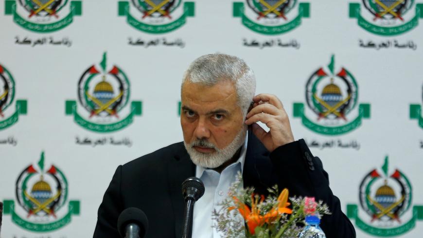 Hamas Chief Ismail Haniyeh attends a meeting with members of international media at his office in Gaza City June 20, 2019. REUTERS/Mohammed Salem - RC1BDF2E2180