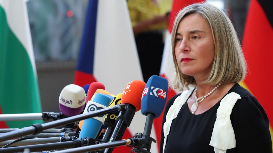 European Union High Representative for Foreign Affairs and Security Policy Federica Mogherini speaks to the media at the European Union leaders summit in Brussels, Belgium, June 20, 2019. REUTERS/Yves Herman - RC1220B3F080