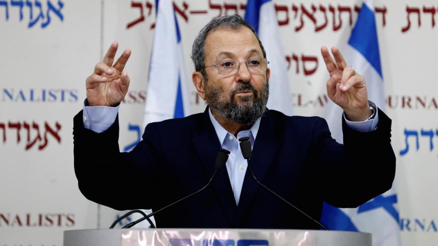 Former Israeli Prime Minister Ehud Barak delivers a statement in Tel Aviv, Israel June 26, 2019. REUTERS/Corinna Kern - RC19484F1A30