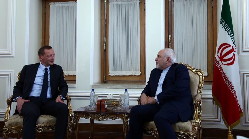 France's top diplomat Emmanuel Bonne meets with Iran's Foreign Minister Mohammad Javad Zarif in Tehran, Iran July 10, 2019.  Nazanin Tabatabaee/WANA (West Asia News Agency) via REUTERS. ATTENTION EDITORS - THIS IMAGE HAS BEEN SUPPLIED BY A THIRD PARTY. - RC12F4E624A0