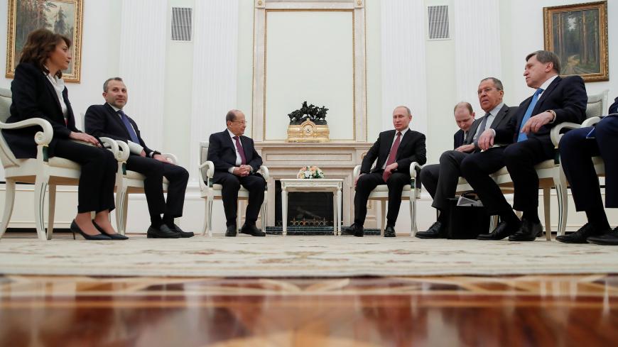 Russian President Vladimir Putin meets with Lebanese President Michel Aoun at the Kremlin in Moscow, Russia March 26, 2019. REUTERS/Maxim Shemetov/Pool - RC1618737240