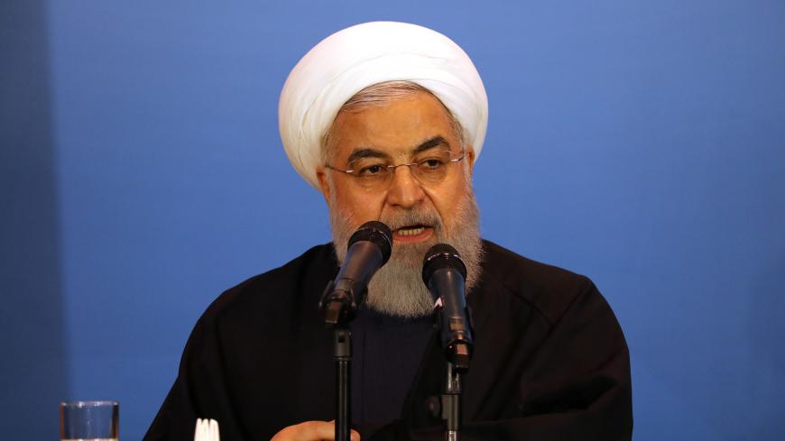 Iranian President Hassan Rouhani speaks during a meeting with tribal leaders in Kerbala, Iraq, March 12, 2019. REUTERS/Abdullah Dhiaa Al-Deen - RC1138FEB880