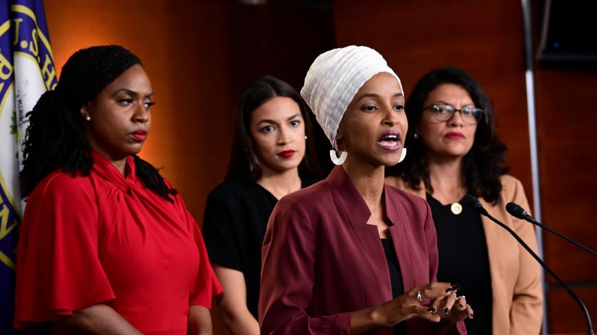 U.S. Reps Ayanna Pressley (D-MA), Ilhan Omar (D-MN), Alexandria Ocasio-Cortez (D-NY) and Rashida Tlaib (D-MI) hold a news conference after Democrats in the U.S. Congress moved to formally condemn President Donald Trump's attacks on the four minority congresswomen on Capitol Hill in Washington, U.S., July 15, 2019. REUTERS/Erin Scott - RC11EF17C500