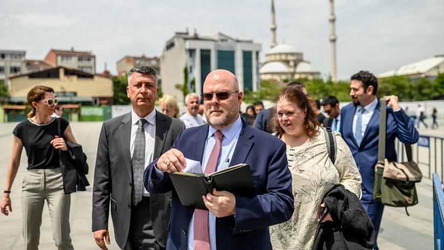 US embassy charge d'affaires Jeffrey Hovenier (L) leaves the Caglayan courthouse on May 15,  2019, in Istanbul, after US consular staffer Metin Topuz was ordered to remain in custody after the latest hearing in his trial on espionage charges -- part of a growing rift between Washington and Ankara. - Topuz was arrested in 2017 and accused of contacts with police and a prosecutor suspected of ties to US-based Muslim preacher Fethullah Gulen, who Ankara says ordered an attempted coup in 2016. (Photo by Bulent 