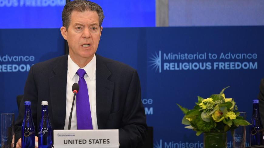 US Ambassador-at-Large for International Religious Freedom Sam Brownback speaks during the second Ministerial to Advance Religious Freedom in the Loy Henderson Auditorium of the State Department in Washington, DC on July 18, 2019. (Photo by MANDEL NGAN / AFP)        (Photo credit should read MANDEL NGAN/AFP/Getty Images)