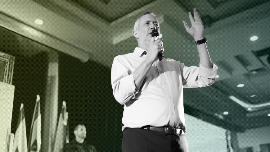 Benny Gantz, head of Blue and White party speaks at an  election campaign event  in Ramat Gan, Israel on July24, 2019.  (Photo by Gili Yaari/NurPhoto via Getty Images)