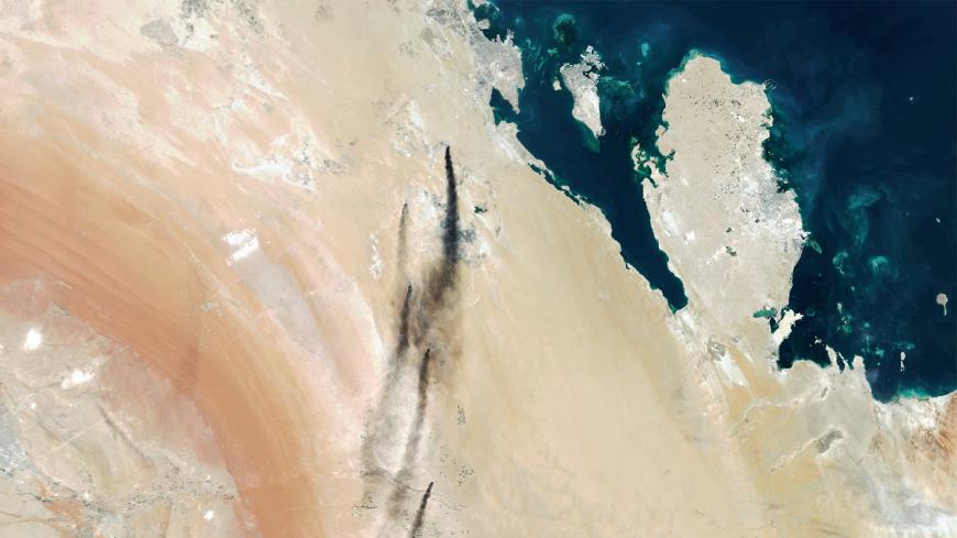BQAIQ, SAUDI ARABIA - SEPTEMBER 14, 2019: Smoke billows from Saudi Aramco's oil processing plants in Abqaiq and Khurais, Saudi Arabia. (Photo by Orbital Horizon/Copernicus Sentinel Data 2019/Gallo Images via Getty Images)