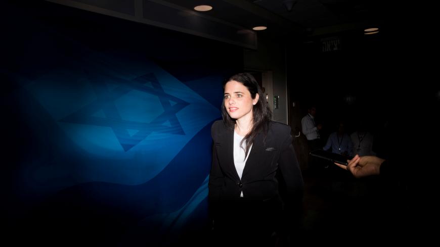 Israeli Justice Minister Ayelet Shaked attends the weekly cabinet meeting in Jerusalem January 27, 2019. Abir Sultan/Pool via REUTERS - RC1BC15602A0