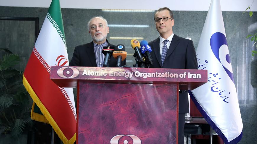 Ali Akbar Salehi, director of Iran's nuclear energy agency speaks during a news conference with the acting head of the U.N. nuclear watchdog (IAEA), Cornel Feruta, in Tehran, Iran September 8, 2019.  PR of IAEO (Iran's Atomic Energy Organization)/WANA (West Asia News Agency) via REUTERS   ATTENTION EDITORS - THIS IMAGE HAS BEEN SUPPLIED BY A THIRD PARTY. - RC157EEA3400