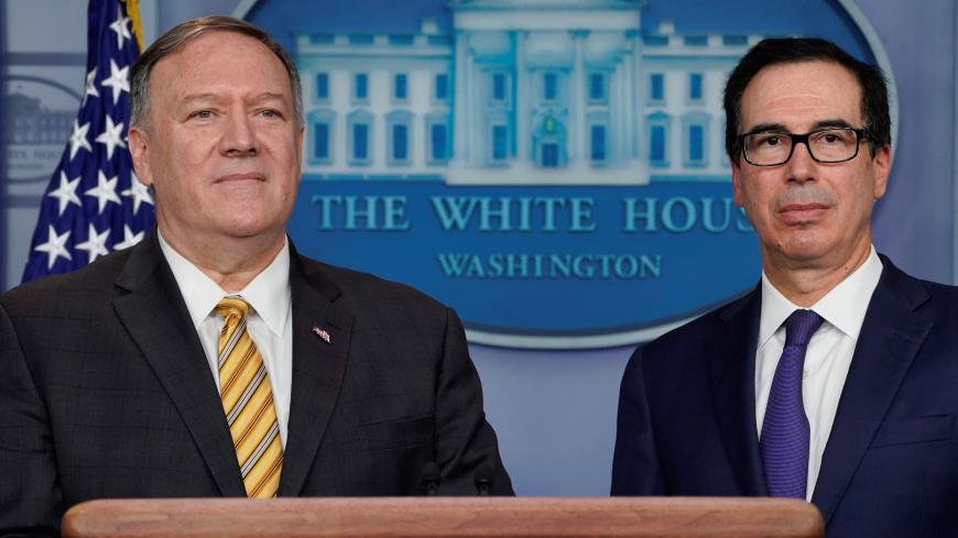 U.S. Secretary of State Mike Pompeo and Treasury Secretary Steve Mnuchin brief reporters at the White House in Washington, U.S., September 10, 2019. REUTERS/Kevin Lamarque - RC1B6F26E070