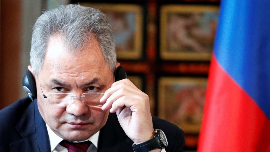 Russian Defence Minister Sergei Shoigu gestures during a news conference after bilateral talks between Italy and Russia at Villa Madama in Rome, Italy February 18, 2020. REUTERS/Guglielmo Mangiapane - RC213F9KYX8L