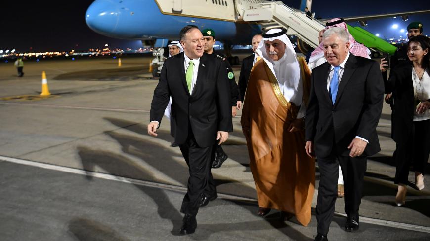 U.S. Secretary of State Mike Pompeo walks after stepping off his plane upon arrival at King Abdulaziz International Airport in Jeddah, Saudi Arabia, September 18, 2019. Mandel Ngan/Pool via REUTERS - RC1902D55130