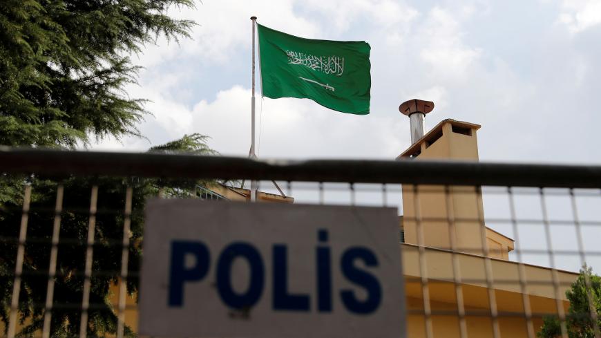A Saudi flag flutters atop Saudi Arabia's consulate where the missing Saudi journalist Jamal Khashoggi was last seen, in Istanbul, Turkey October 12, 2018. REUTERS/Murad Sezer - RC1A48F23C20