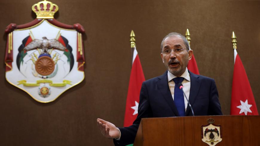 Jordanian Foreign Minister Ayman Safadi gestures during a joint news conference with German Defence Minister Annegret Kramp-Karrenbauer in Amman, Jordan, August 19, 2019. REUTERS/Muhammad Hamed - RC1A8F383900
