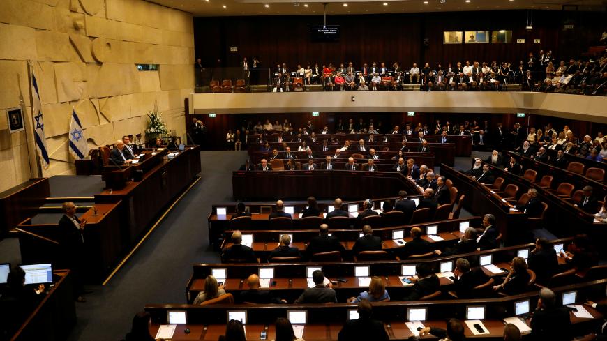 Israeli President Reuven Rivlin addresses the opening session of the 22nd Knesset, the Israeli parliament, in Jerusalem October 3, 2019. REUTERS/Ronen Zvulun - RC1A6B80C700