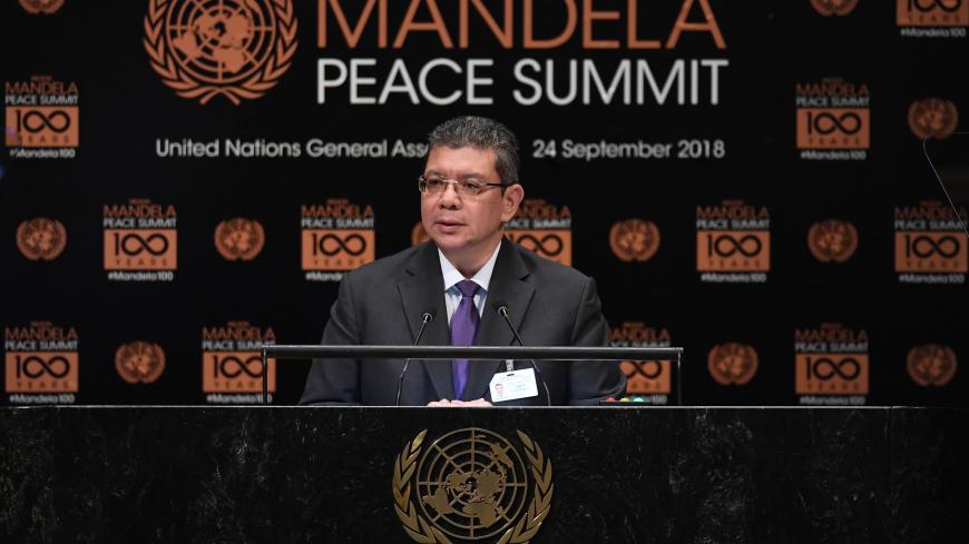 Dato' Saifuddin Abdullah, Malaysian Minister for Foreign Affairs, addresses the Nelson Mandela Peace Summit September 24, 2018 at the United Nations in New York, a day before the start of the General Debate of the 73rd session of the General Assembly. (Photo by TIMOTHY A. CLARY / AFP)        (Photo credit should read TIMOTHY A. CLARY/AFP via Getty Images)