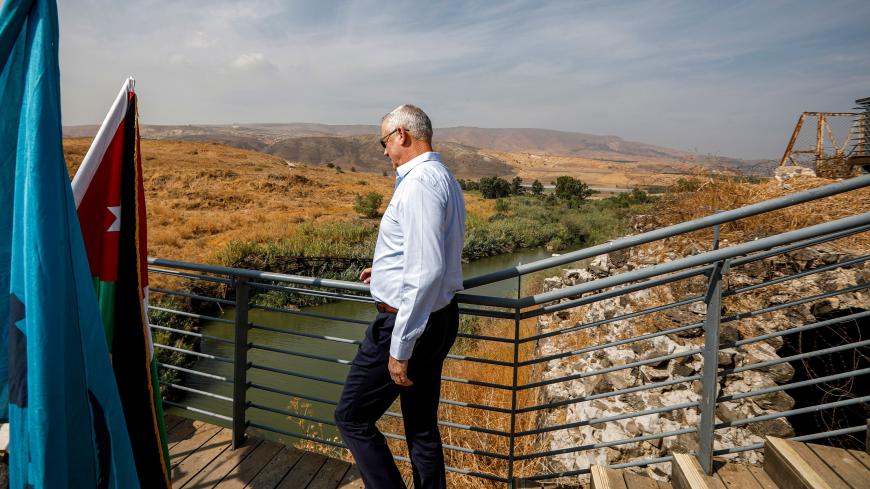 Retired Israeli General Benny Gantz, one of the leaders of the Blue and White (Kahol Lavan) political alliance, visits the Jordan Valley site of Naharayim, also known as Baqura in Jordan, east of the Jordan river and which has been leased to Israel as part of the Israel-Jordan peace treaty, on October 18, 2019. (Photo by JALAA MAREY / AFP) (Photo by JALAA MAREY/AFP via Getty Images)