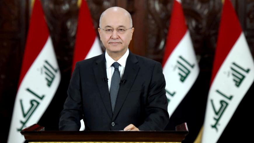 Iraq's President Barham Salih delivers a televised speech to people in Baghdad, Iraq October 31, 2019. The Presidency of the Republic of Iraq Office/Handout via REUTERS ATTENTION EDITORS - THIS IMAGE WAS PROVIDED BY A THIRD PARTY. - RC1A7B372D10