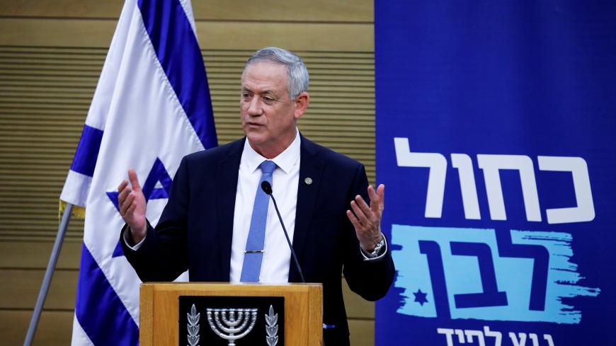 Benny Gantz, leader of Blue and White party, delivers a statement during the party faction meeting at the Knesset, Israel's parliament, in Jerusalem November 25, 2019. REUTERS/Amir Cohen - RC2EID9DIU6B